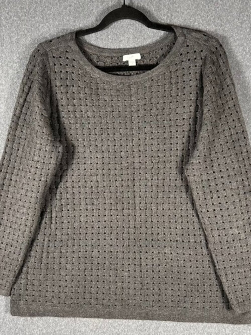 J. Jill Textured Stitch Pullover Sweater Womens Sz Medium Heather Granite L/S